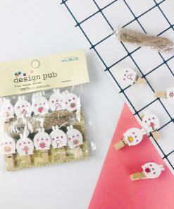 Bộ 10 kẹp gỗ hình thỏ heo trắng